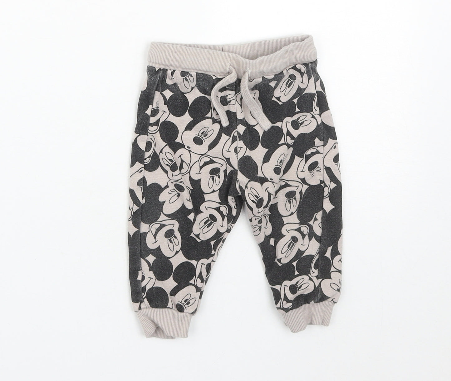 Disney Baby Black  Cotton Jogger Trousers Size 6-9 Months  Drawstring - Mickey Mouse