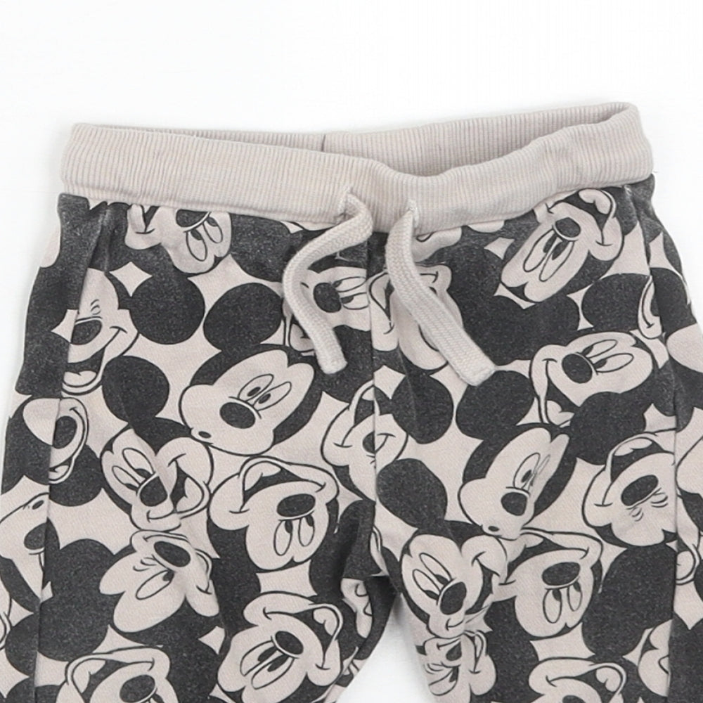 Disney Baby Black  Cotton Jogger Trousers Size 6-9 Months  Drawstring - Mickey Mouse