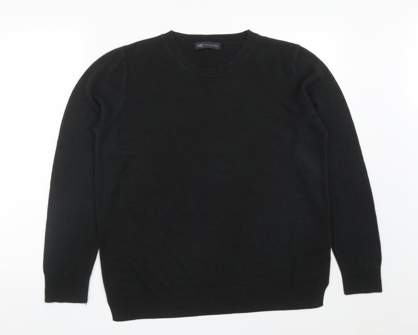 Marks and Spencer Womens Black Round Neck  Acrylic Pullover Jumper Size 18