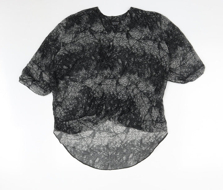 Topshop Womens Black Geometric Polyester Basic Blouse Size 10 V-Neck