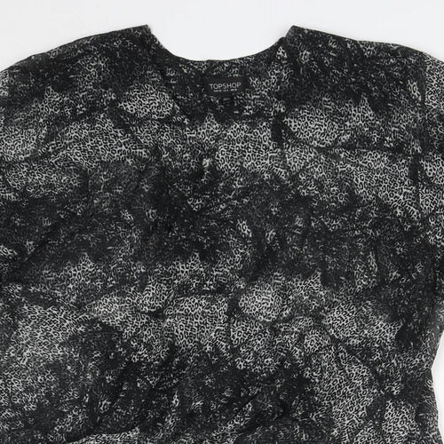 Topshop Womens Black Geometric Polyester Basic Blouse Size 10 V-Neck