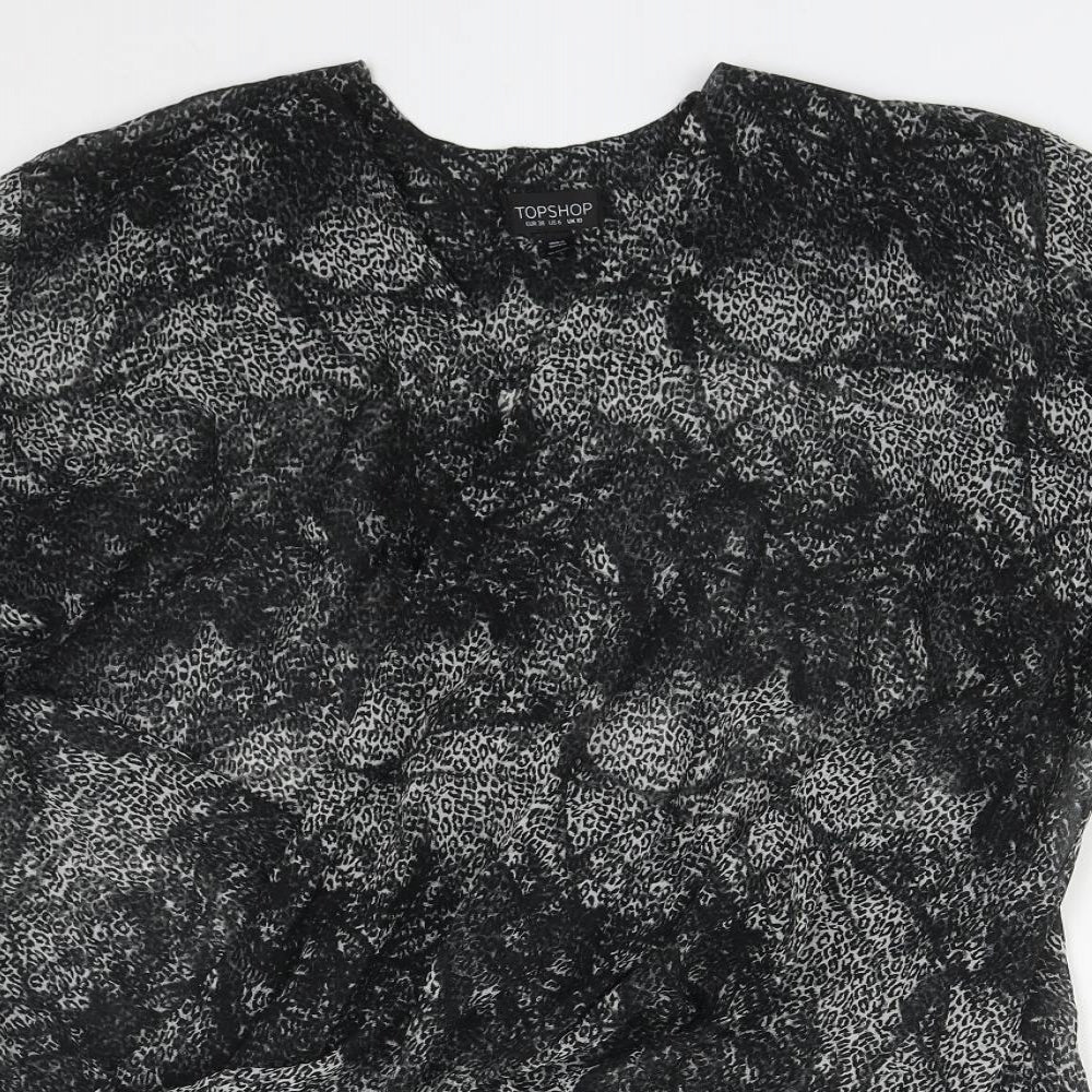 Topshop Womens Black Geometric Polyester Basic Blouse Size 10 V-Neck