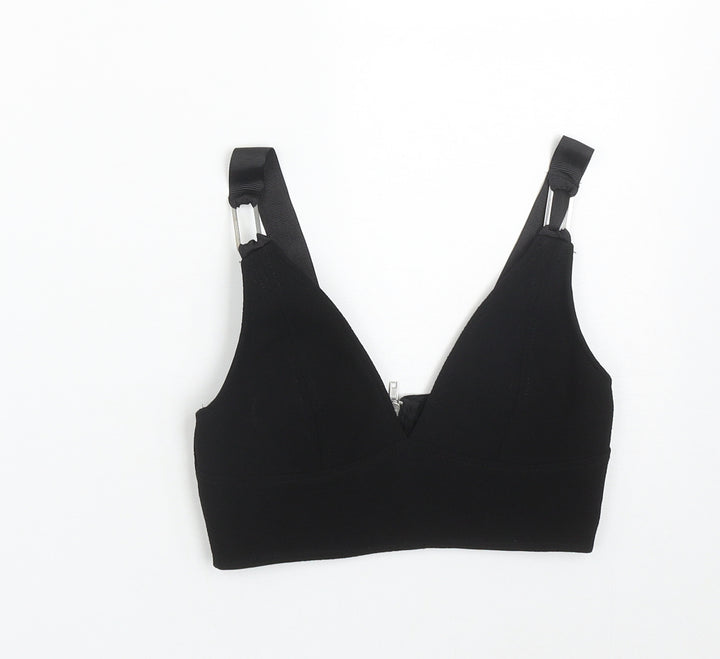 Topshop Womens Black  Polyester Cropped Tank Size 4 V-Neck