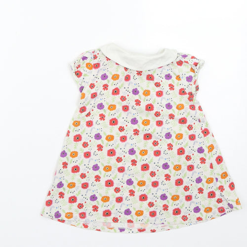 Uniqlo Girls White Floral Cotton Pinafore/Dungaree Dress  Size 12-18 Months  Collared Snap