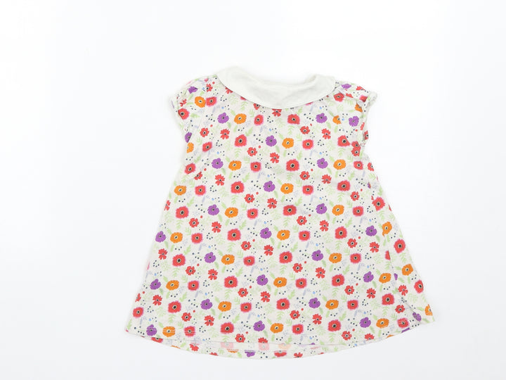 Uniqlo Girls White Floral Cotton Pinafore/Dungaree Dress Size 12-18 Months Collared Snap
