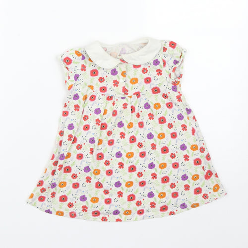 Uniqlo Girls White Floral Cotton Pinafore/Dungaree Dress  Size 12-18 Months  Collared Snap