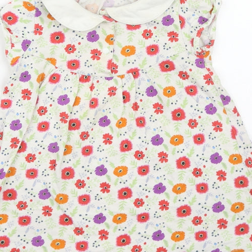 Uniqlo Girls White Floral Cotton Pinafore/Dungaree Dress  Size 12-18 Months  Collared Snap