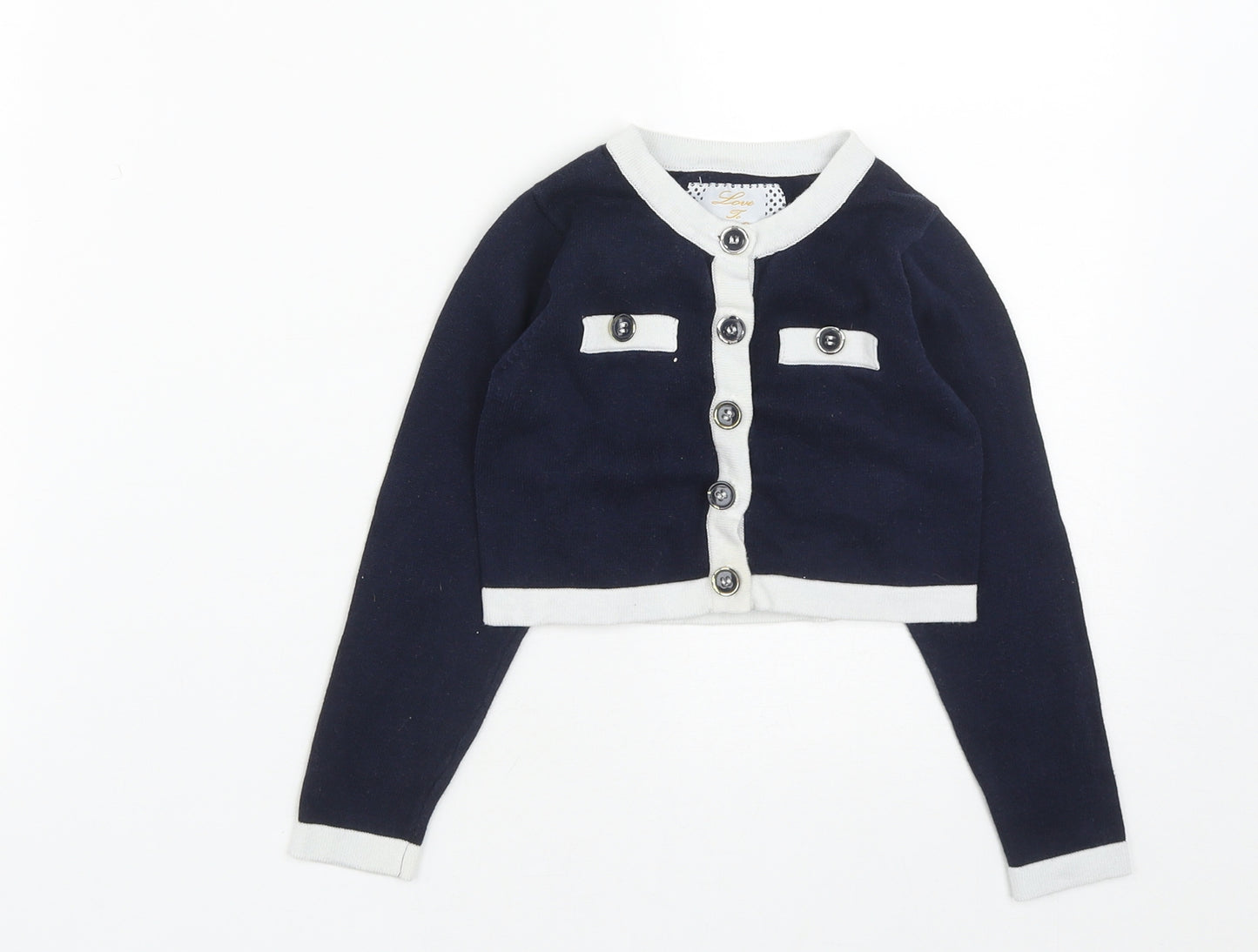 Dunnes Stores Girls Blue Round Neck  Cotton Cardigan Jumper Size 3 Years  Button