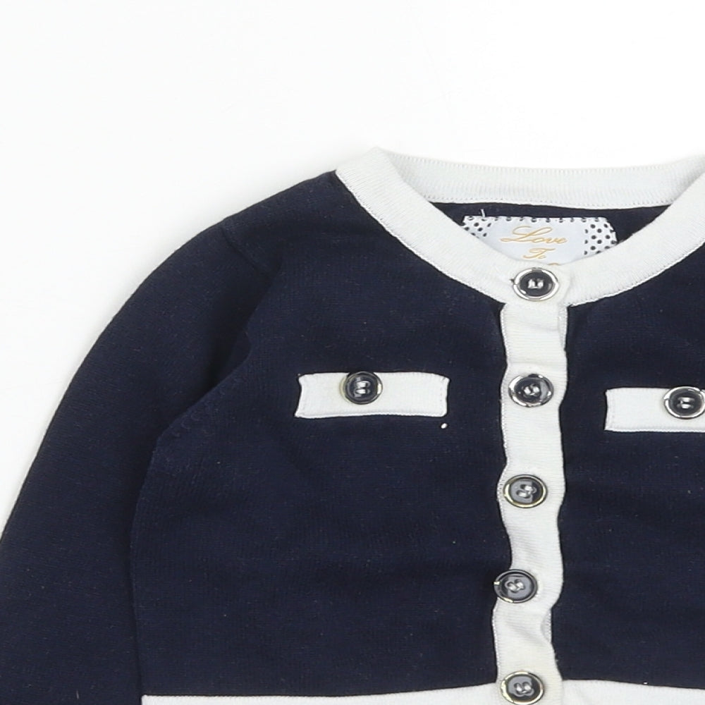 Dunnes Stores Girls Blue Round Neck  Cotton Cardigan Jumper Size 3 Years  Button