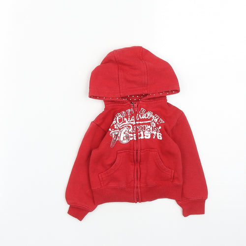 Earlydays Girls Red  Cotton Basic Button-Up Size 9-12 Months V-Neck Zip