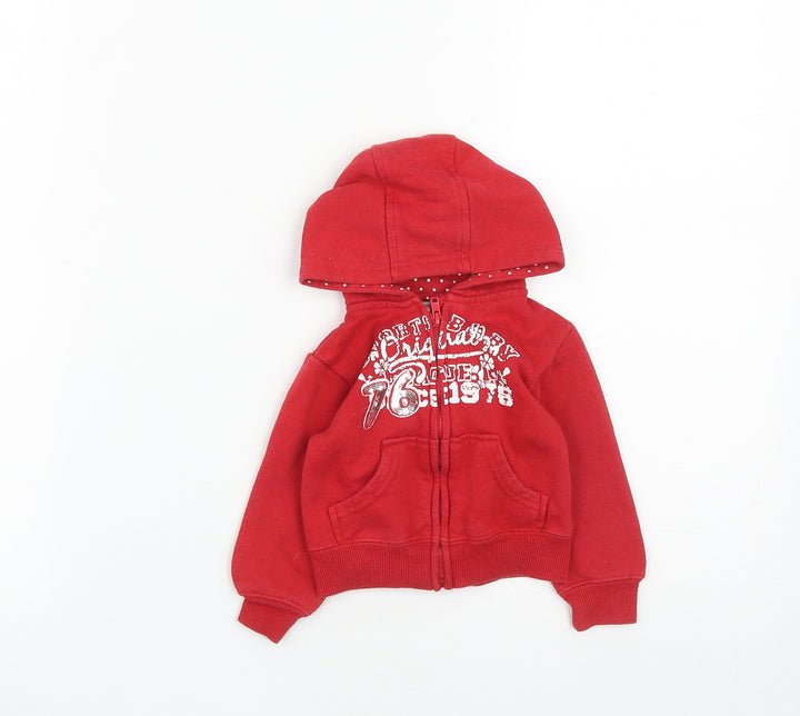 Earlydays Girls Red Cotton Basic Button-Up Size 9-12 Months V-Neck Zip