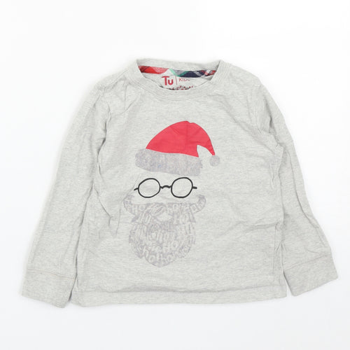TU Boys Grey  Cotton Pullover Sweatshirt Size 4-5 Years   - Father Christmas print
