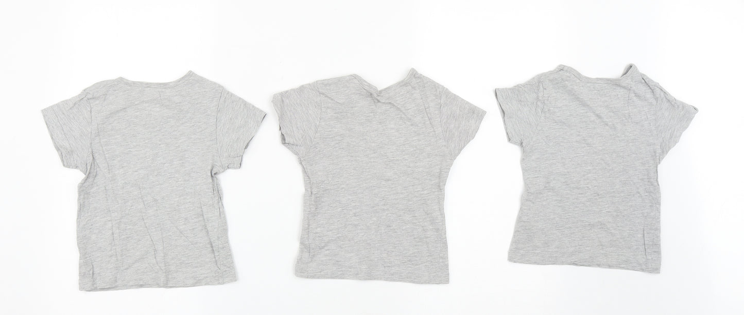 Matalan Girls Grey  Cotton Basic T-Shirt Size 2-3 Years Round Neck  - Pack of 3