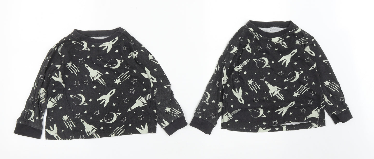 B&m Boys Black  Cotton Basic Casual Size 3-4 Years Round Neck  - Space and Rockets