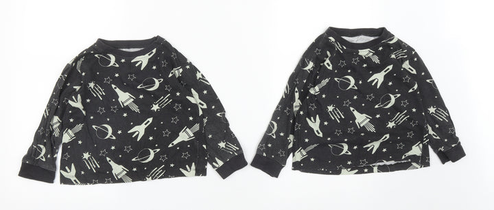 B&m Boys Black  Cotton Basic Casual Size 3-4 Years Round Neck  - Space and Rockets