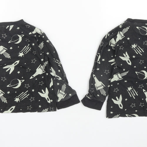 B&m Boys Black  Cotton Basic Casual Size 3-4 Years Round Neck  - Space and Rockets