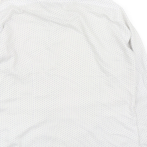 Zara Mens White Geometric Polyester  Button-Up Size L Collared Button