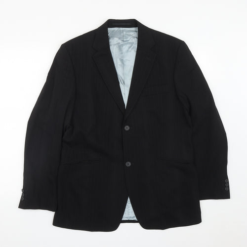 George Mens Black Striped Polyester Jacket Suit Jacket Size 40