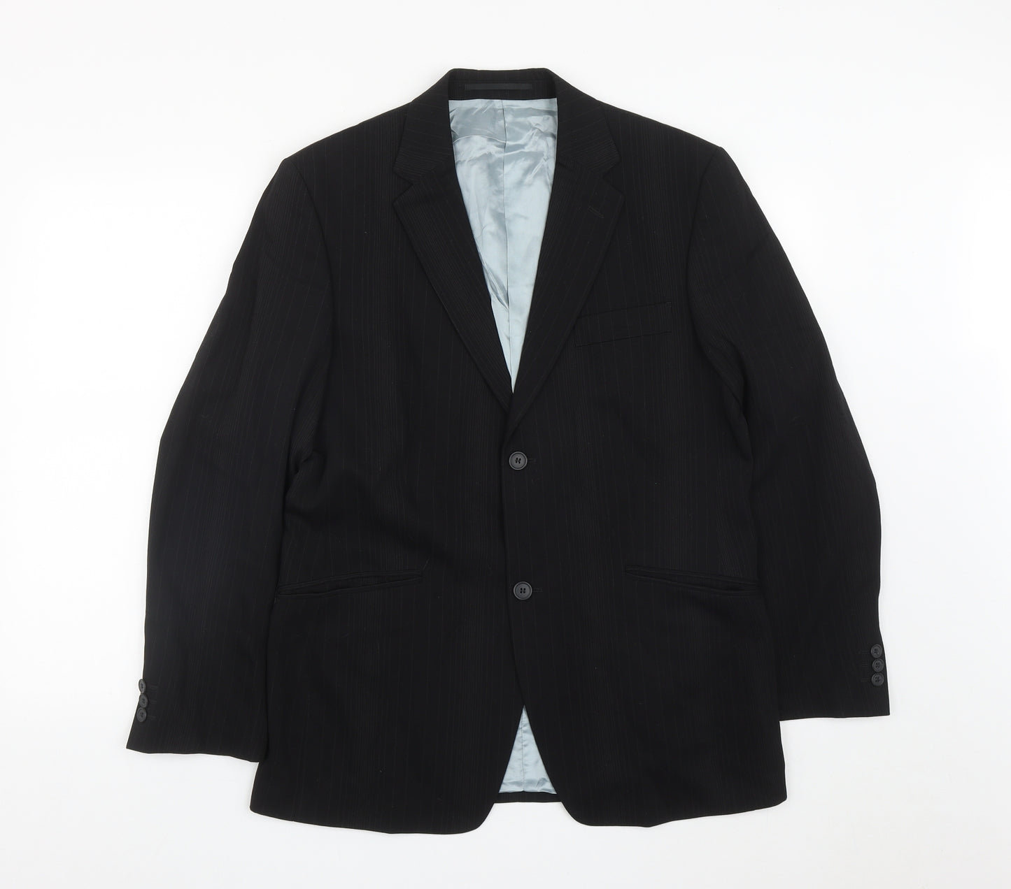 George Mens Black Striped Polyester Jacket Suit Jacket Size 40