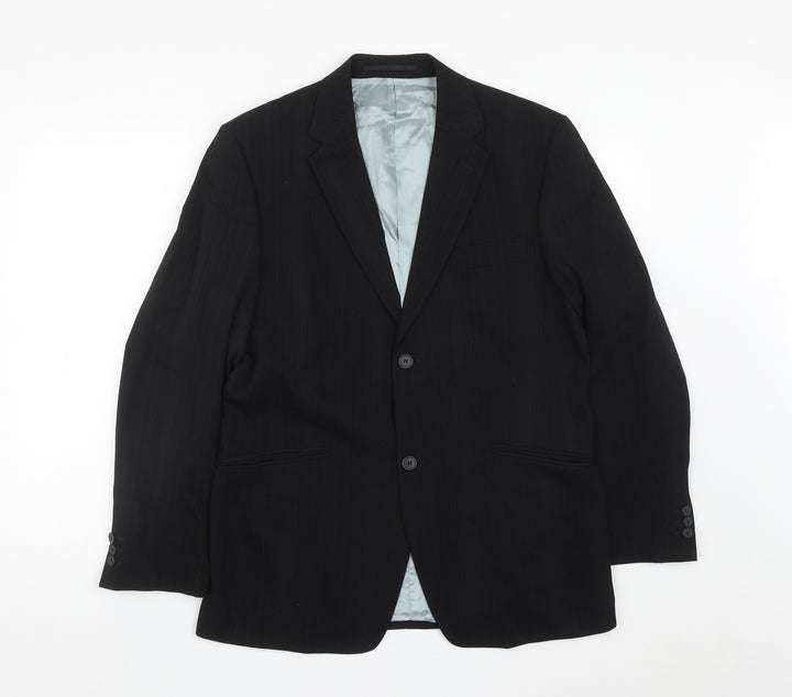 George Mens Black Striped Polyester Jacket Suit Jacket Size 40