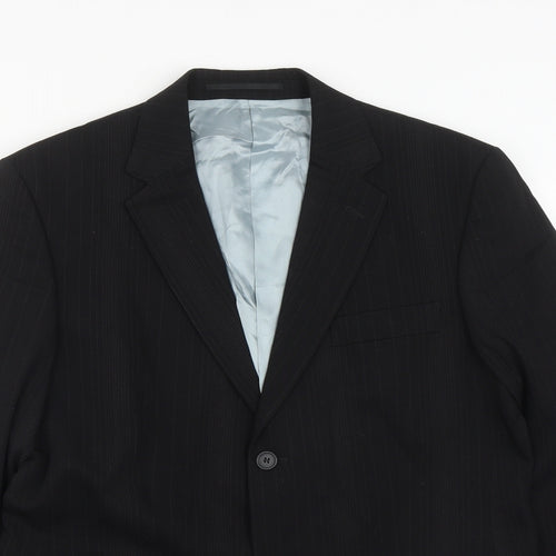 George Mens Black Striped Polyester Jacket Suit Jacket Size 40