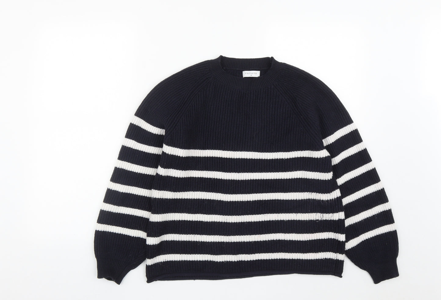 Matalan Womens Blue Round Neck Striped Polyester Pullover Jumper Size M