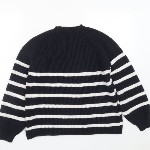 Matalan Womens Blue Round Neck Striped Polyester Pullover Jumper Size M