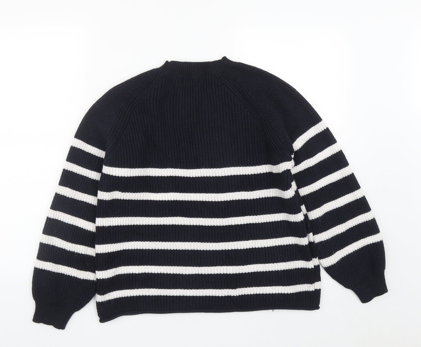 Matalan Womens Blue Round Neck Striped Polyester Pullover Jumper Size M