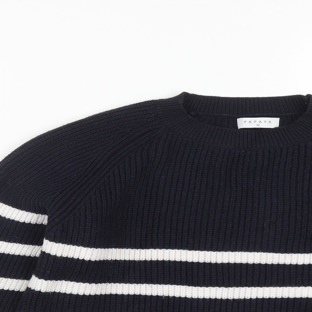 Matalan Womens Blue Round Neck Striped Polyester Pullover Jumper Size M