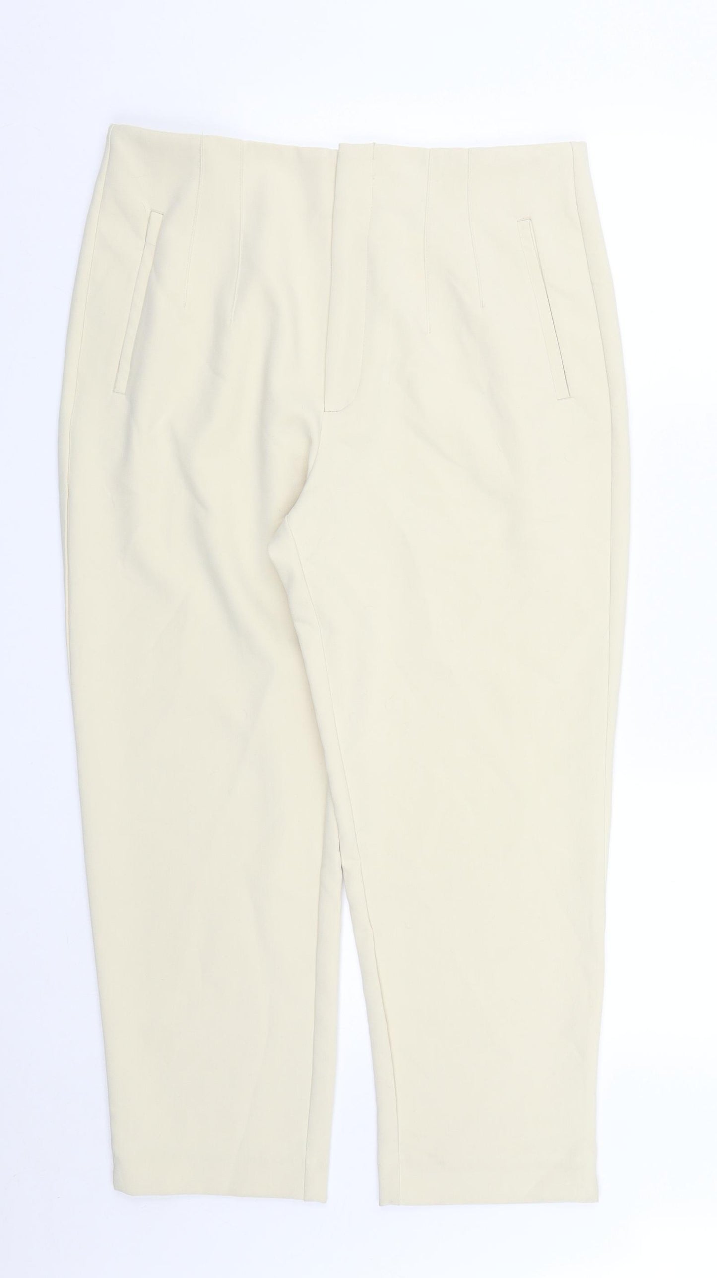 Stradivarius Womens Beige  Polyester Cropped Trousers Size 16 L25 in Regular Zip