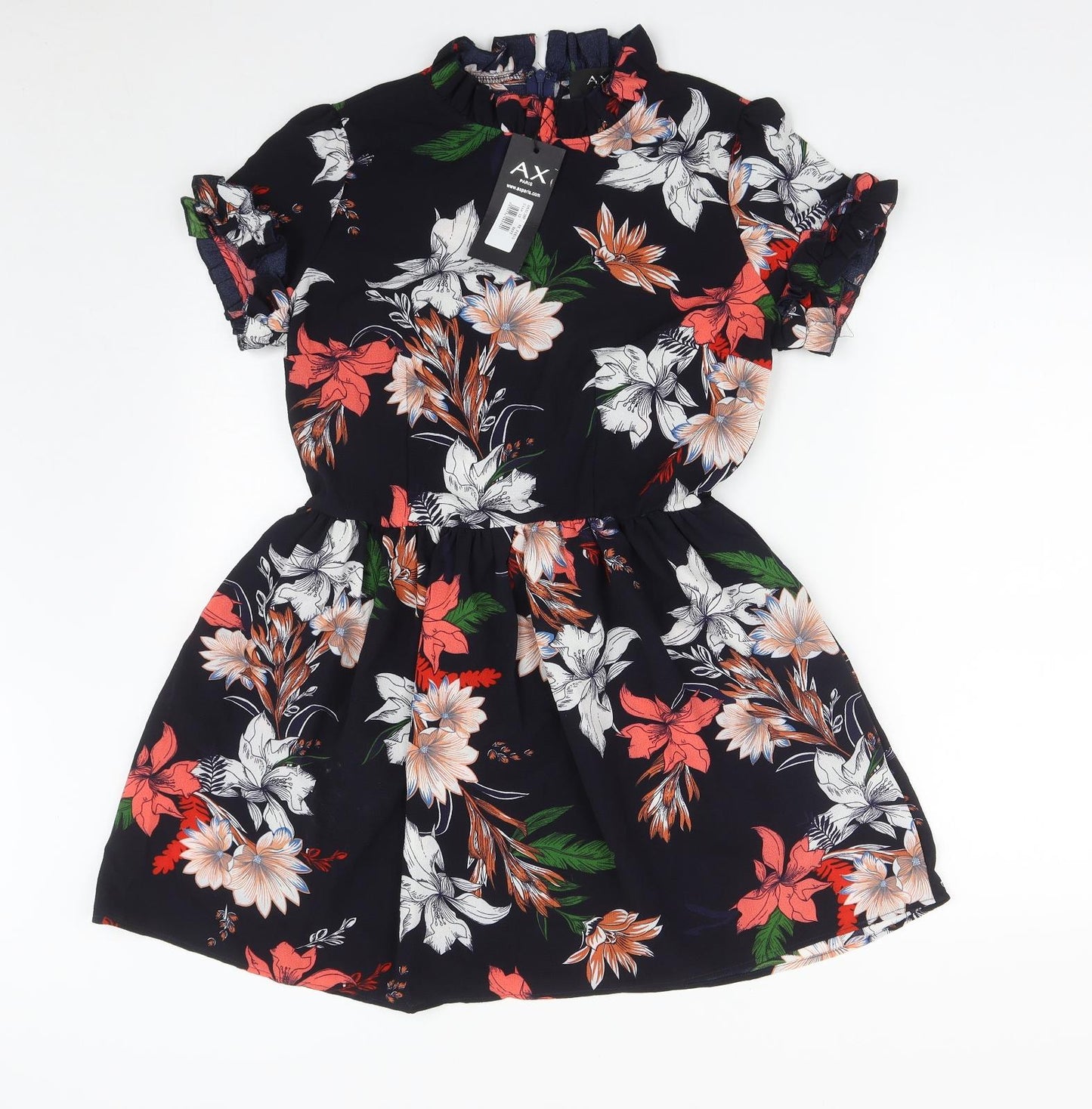 AX Paris Womens Multicoloured Floral Polyester Fit & Flare  Size 12  Round Neck Zip