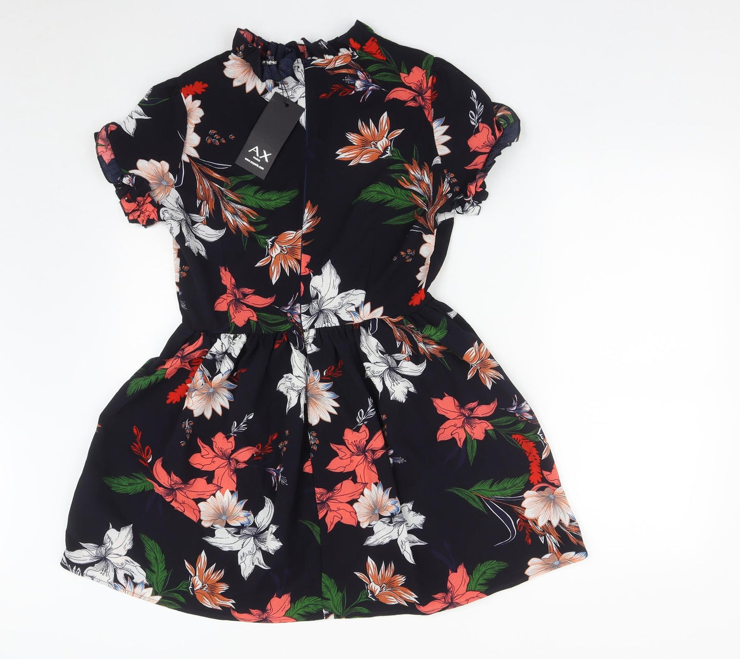 AX Paris Womens Multicoloured Floral Polyester Fit & Flare  Size 12  Round Neck Zip