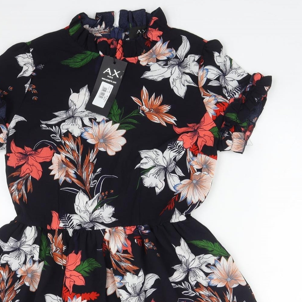 AX Paris Womens Multicoloured Floral Polyester Fit & Flare  Size 12  Round Neck Zip