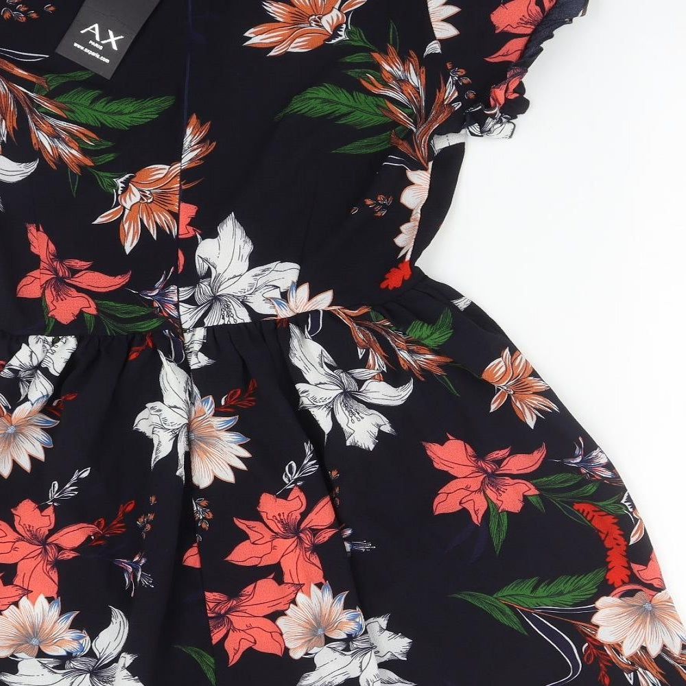 AX Paris Womens Multicoloured Floral Polyester Fit & Flare  Size 12  Round Neck Zip