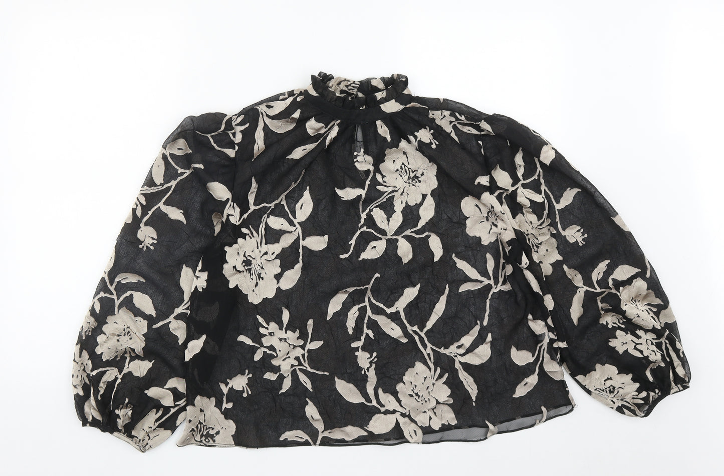 Eden rose Womens Black Floral Polyester Basic Blouse Size 12 High Neck