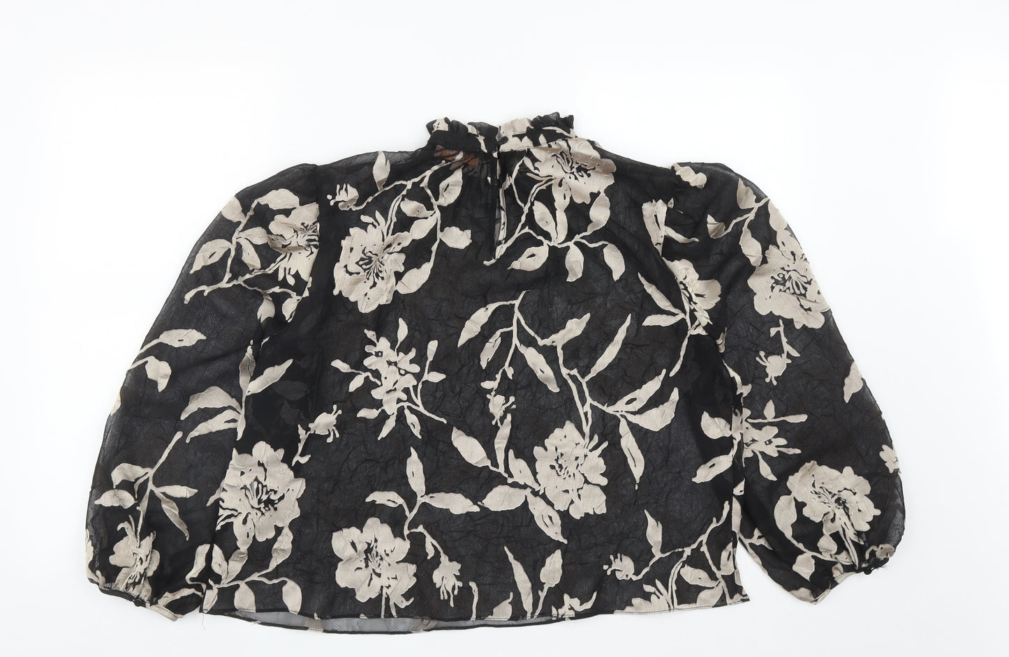 Eden rose Womens Black Floral Polyester Basic Blouse Size 12 High Neck