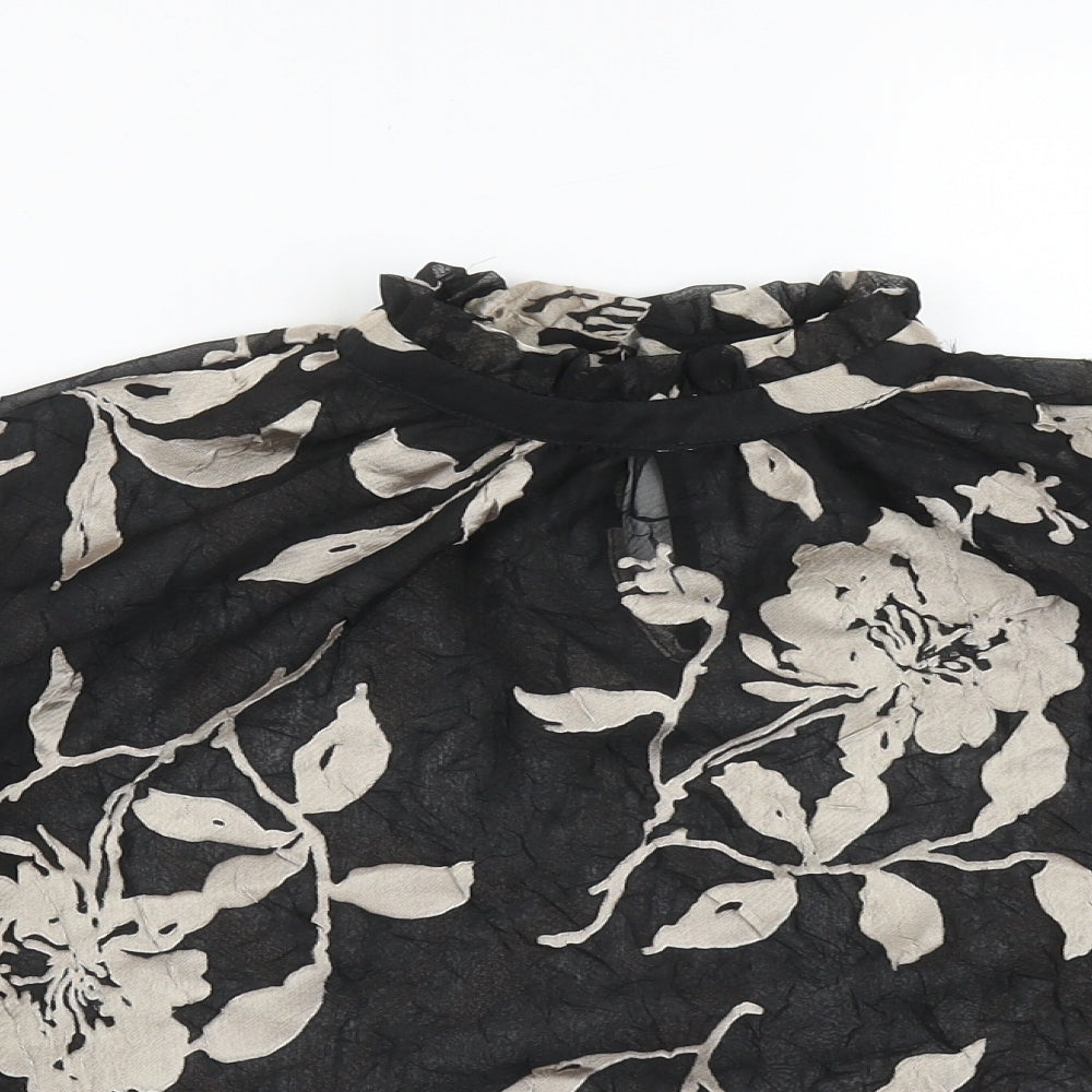 Eden rose Womens Black Floral Polyester Basic Blouse Size 12 High Neck