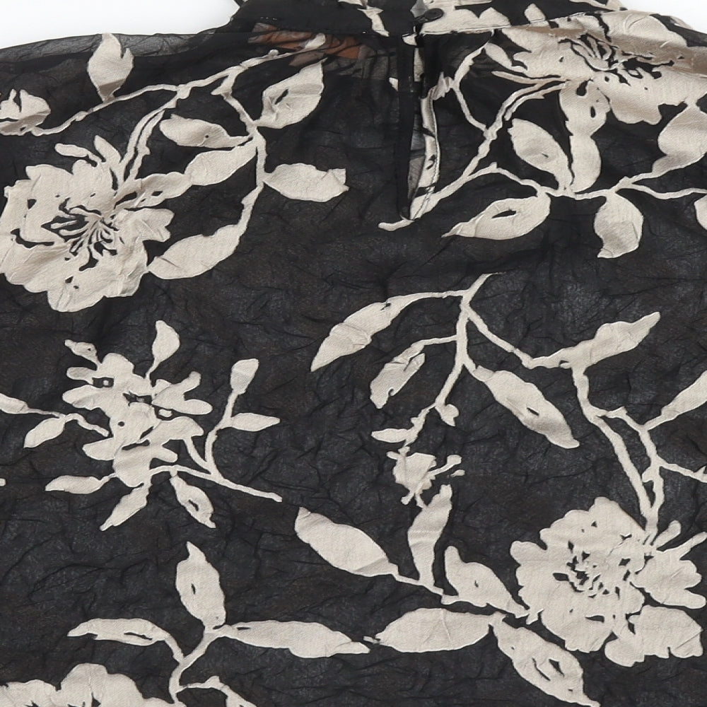 Eden rose Womens Black Floral Polyester Basic Blouse Size 12 High Neck