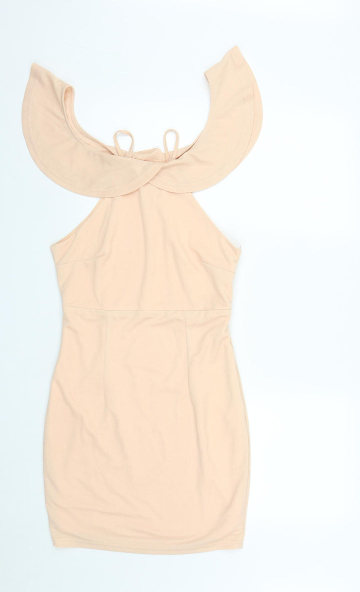 Pink Boutique Womens Pink Polyester A-Line Size 12 Off the Shoulder Zip