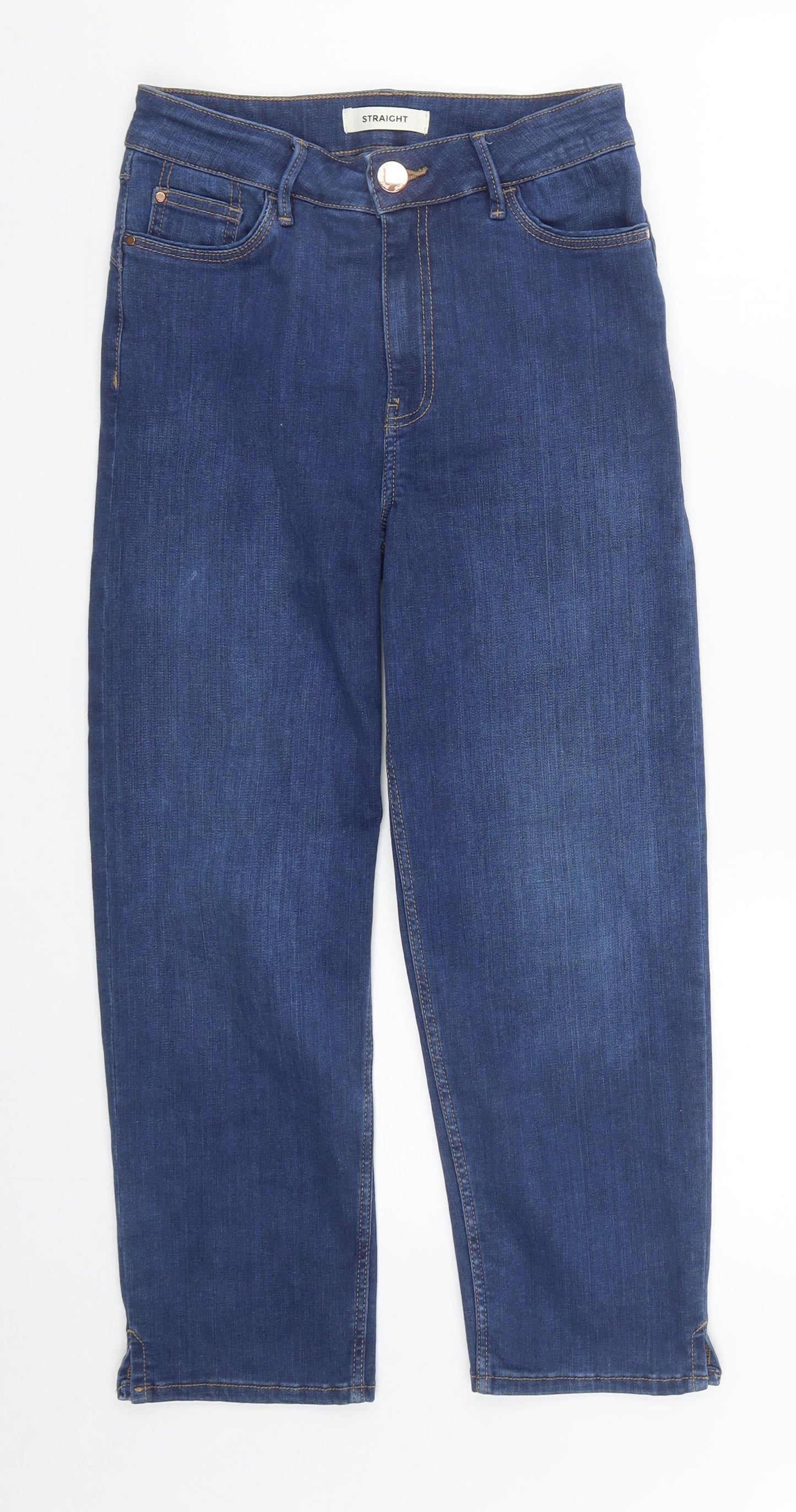Marks and Spencer Womens Blue  Cotton Cropped Jeans Size 8 L24 in Regular Zip