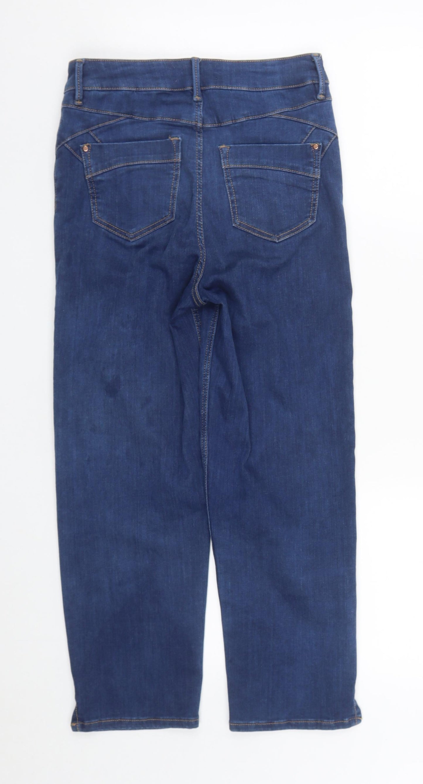 Marks and Spencer Womens Blue  Cotton Cropped Jeans Size 8 L24 in Regular Zip