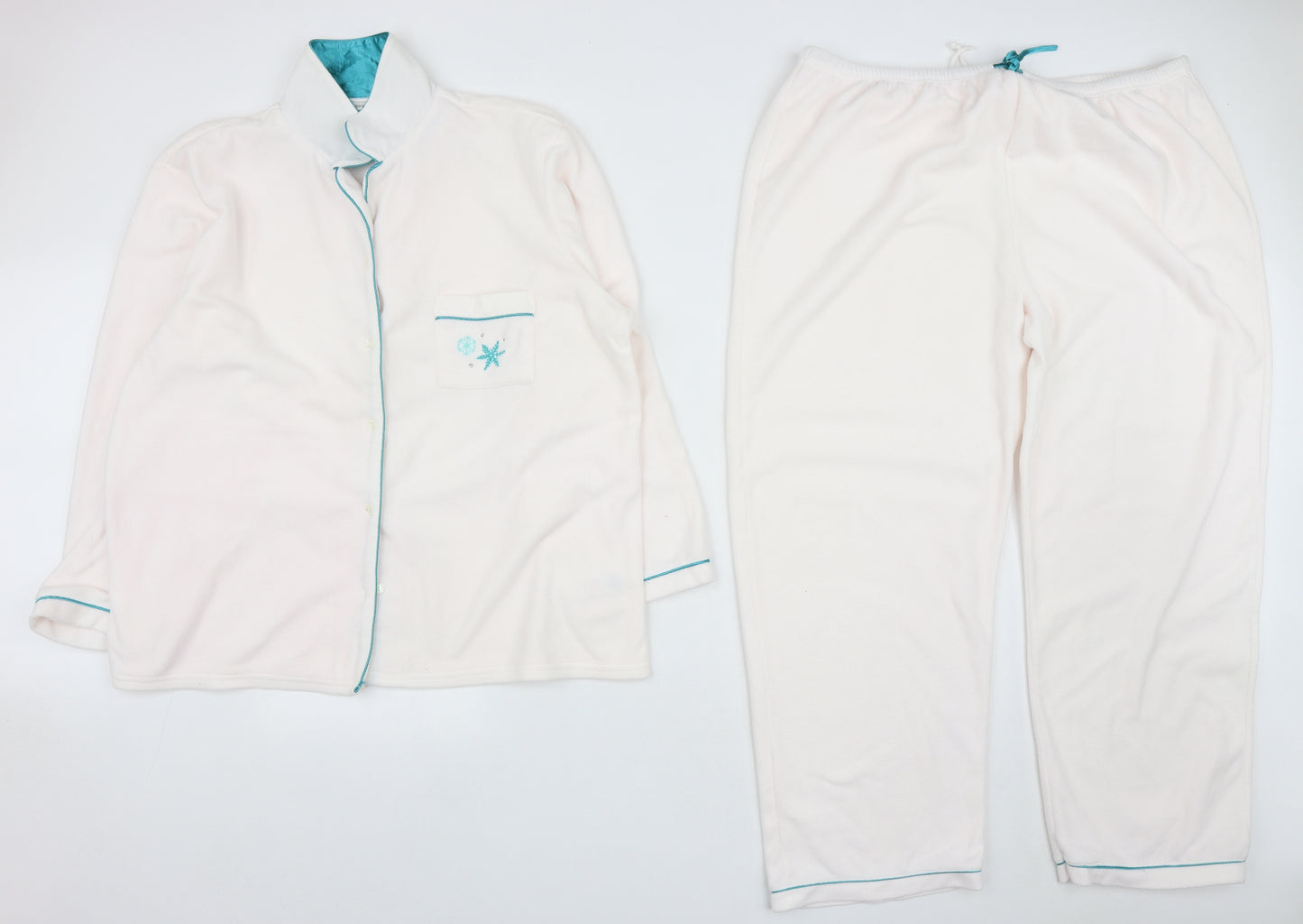 Dunnes Stores Womens White Solid Polyester Top Pyjama Pants Size 22  Button