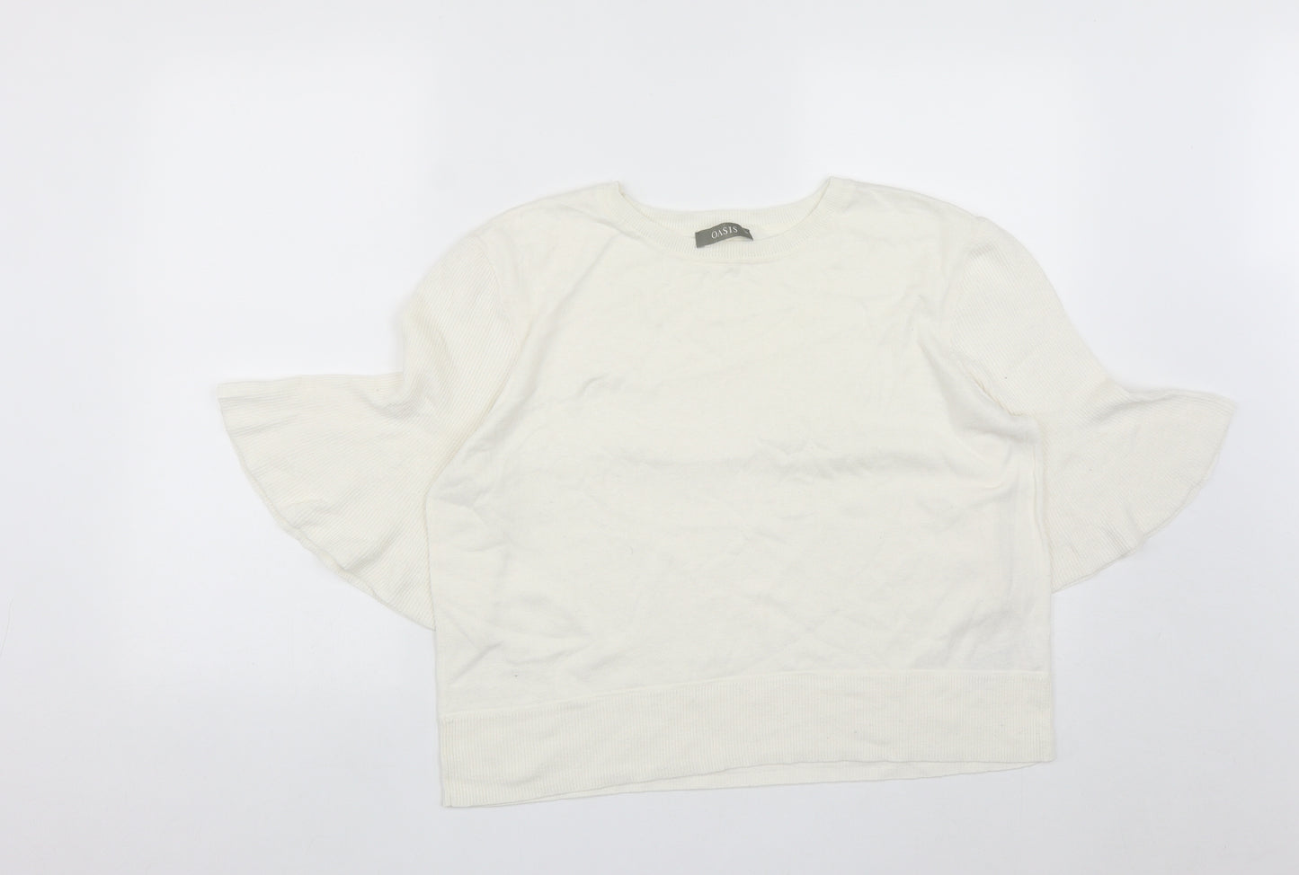 Oasis Womens White Round Neck  Cotton Pullover Jumper Size XL