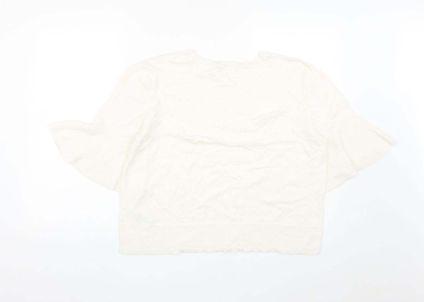 Oasis Womens White Round Neck  Cotton Pullover Jumper Size XL