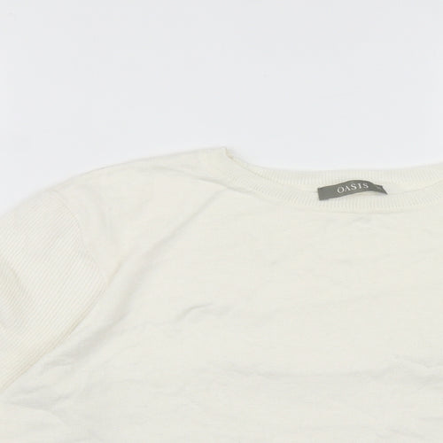 Oasis Womens White Round Neck  Cotton Pullover Jumper Size XL