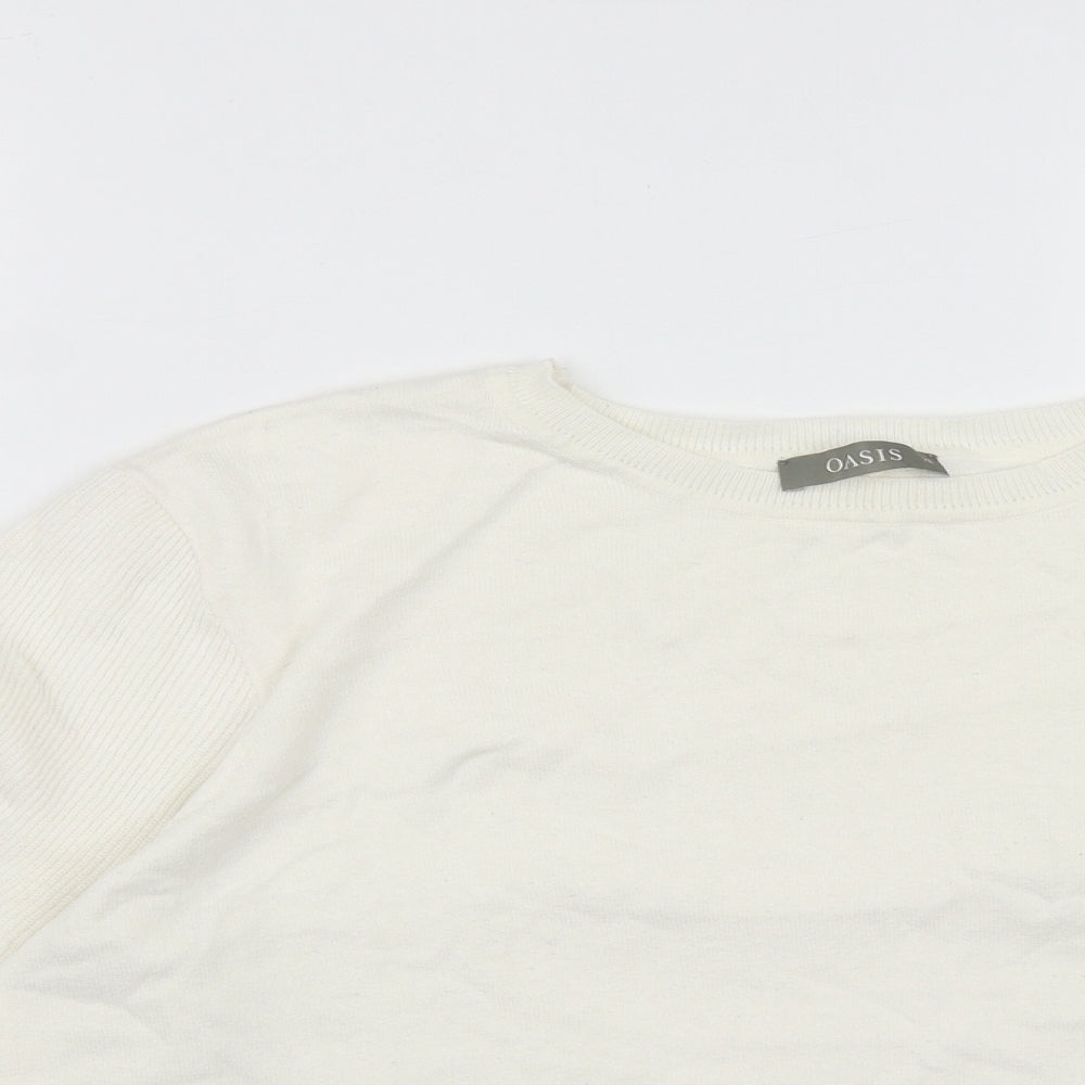Oasis Womens White Round Neck  Cotton Pullover Jumper Size XL