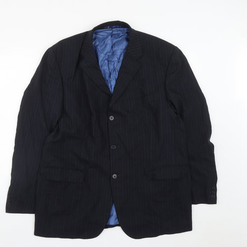 Burton Mens Black Striped Wool Jacket Suit Jacket Size 44