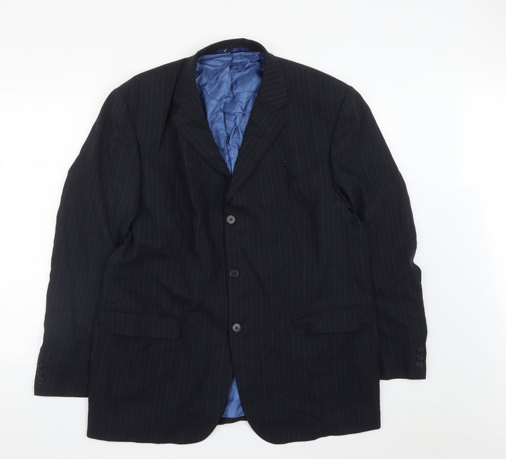 Burton Mens Black Striped Wool Jacket Suit Jacket Size 44