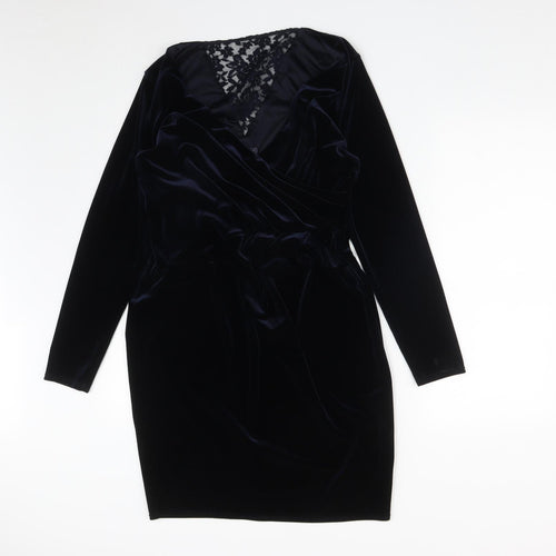 Marks and Spencer Womens Blue  Polyester A-Line  Size 14  V-Neck
