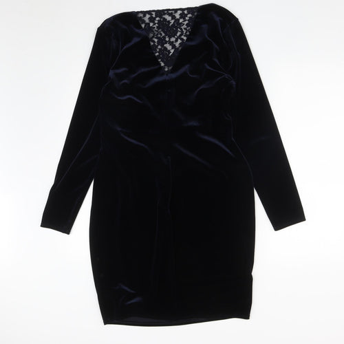 Marks and Spencer Womens Blue  Polyester A-Line  Size 14  V-Neck